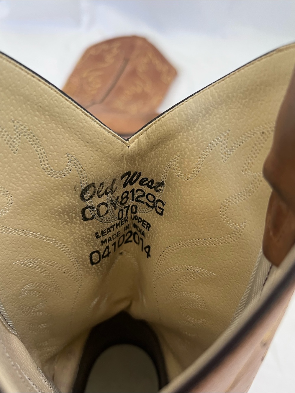 Old West Brown/Tan Leather Kids Western Boots - Picture 8 of 10